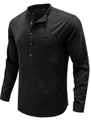Men's woven solid color long-sleeved cotton and linen shirt - 808Lush
