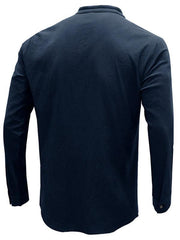 Men's woven solid color long-sleeved cotton and linen shirt - 808Lush