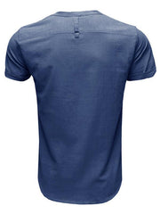 Men's woven solid color short-sleeved cotton and linen shirt - 808Lush