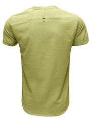 Men's woven solid color short-sleeved cotton and linen shirt - 808Lush