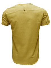 Men's woven solid color short-sleeved cotton and linen shirt - 808Lush