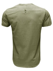 Men's woven solid color short-sleeved cotton and linen shirt - 808Lush