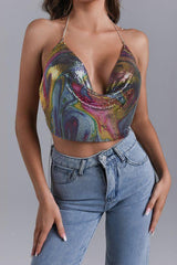 Metal Colored Tank Top Sexy Backless Top for Women - 808Lush