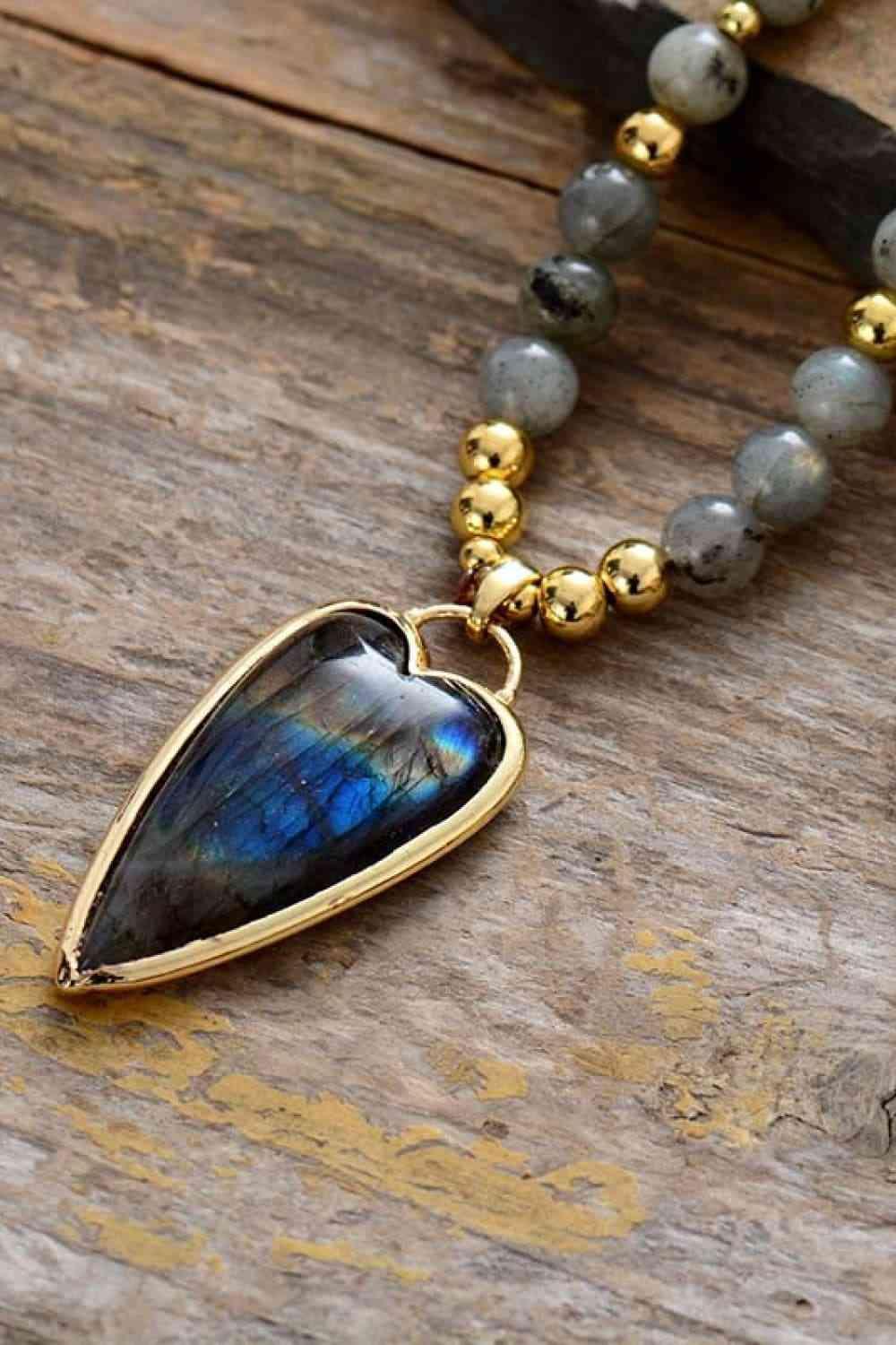 Natural Stone Pendant Beaded Necklace - 808Lush