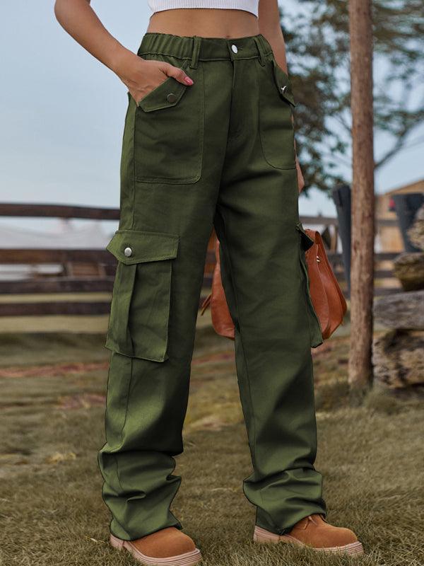 Cargo Retro Elastic Waist Denim Casual Pants - 808Lush