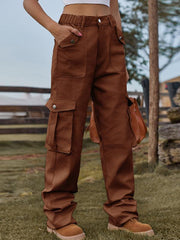 Cargo Retro Elastic Waist Denim Casual Pants - 808Lush