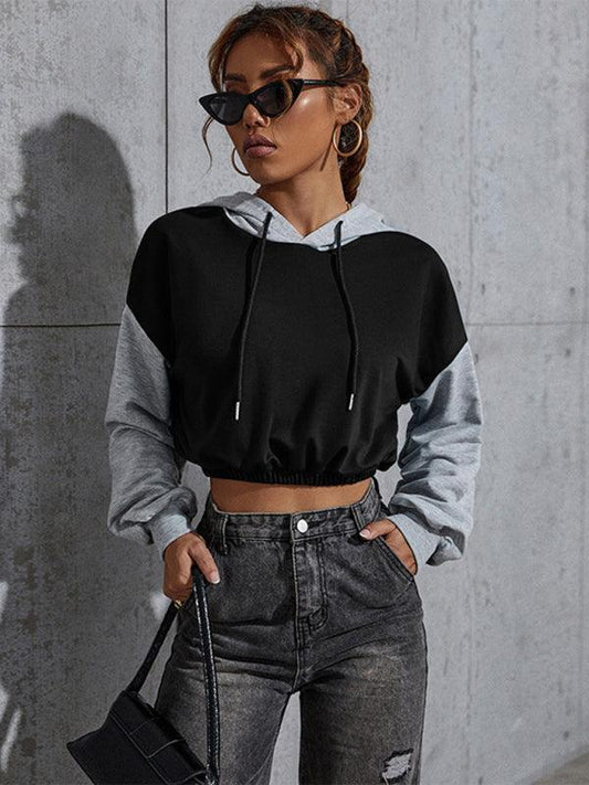 Color Matching Short Section Navel Casual Hooded Sweatshirt - 808Lush