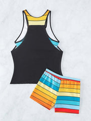 Fashion Beach Spa Vacation Boxer Vest Sports Contrast Color Swimsuit Suit - 808Lush