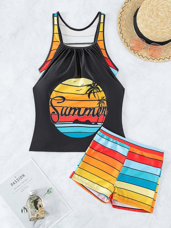 Fashion Beach Spa Vacation Boxer Vest Sports Contrast Color Swimsuit Suit - 808Lush