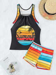 Fashion Beach Spa Vacation Boxer Vest Sports Contrast Color Swimsuit Suit - 808Lush
