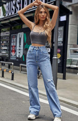 High Waist Straight Tube Slim Loose Jeans - 808Lush