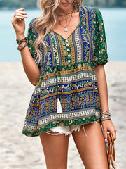 Ladies Casual Bohemian Printed Shirt Top - 808Lush