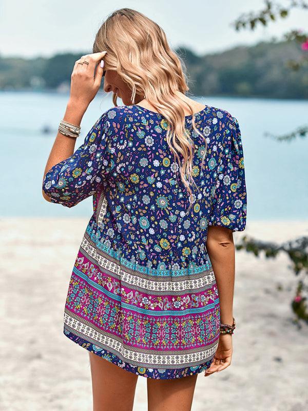 Ladies Casual Bohemian Printed Shirt Top - 808Lush