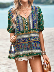 Ladies Casual Bohemian Printed Shirt Top - 808Lush