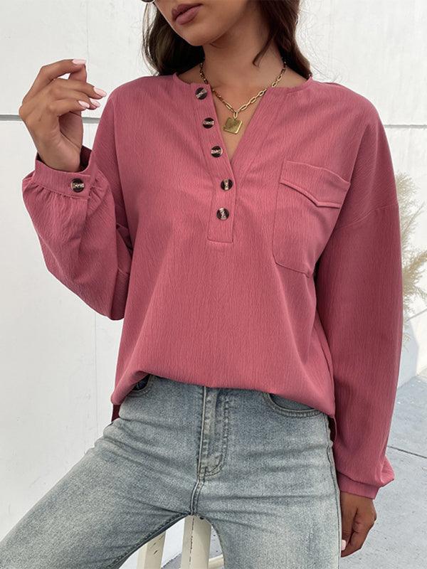 Ladies Casual Long Sleeve Solid Color Shirt - 808Lush