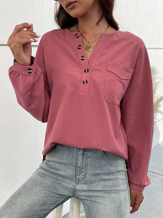 Ladies Casual Long Sleeve Solid Color Shirt - 808Lush