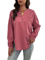 Ladies Casual Long Sleeve Solid Color Shirt - 808Lush