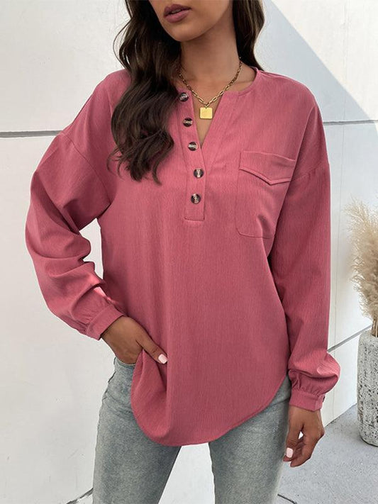Ladies Casual Long Sleeve Solid Color Shirt - 808Lush