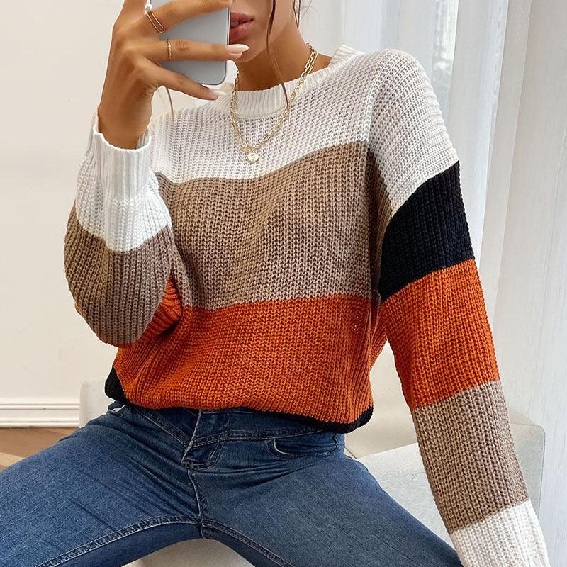 Lazy Style Colorblock Crewneck Ladies Sweater - 808Lush