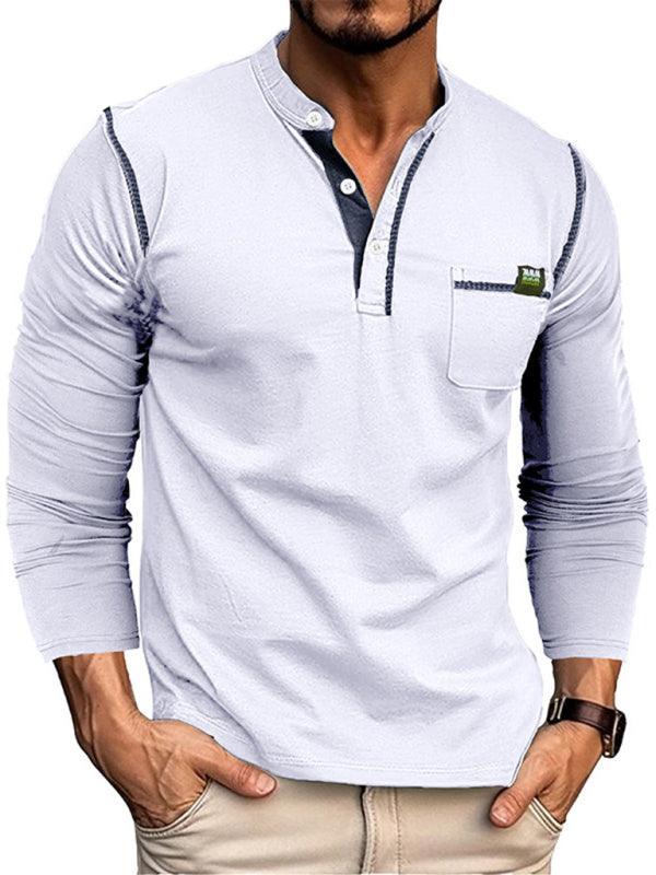 Men's Henley Color Block Knitted Long Sleeve T-Shirt - 808Lush