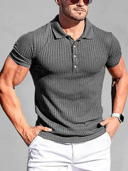 Men's High Stretch Vertical Stripe Long Sleeve POLO Shirt Slim Fit - 808Lush