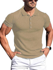 Men's High Stretch Vertical Stripe Long Sleeve POLO Shirt Slim Fit - 808Lush