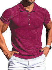 Men's High Stretch Vertical Stripe Long Sleeve POLO Shirt Slim Fit - 808Lush