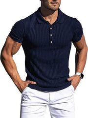 Men's High Stretch Vertical Stripe Long Sleeve POLO Shirt Slim Fit - 808Lush