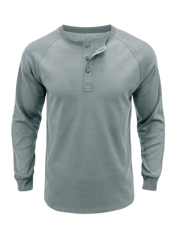 Men's Round Neck Waffle Henley Shirt - 808Lush