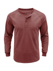 Men's Round Neck Waffle Henley Shirt - 808Lush