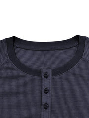 Men's Round Neck Waffle Henley Shirt - 808Lush