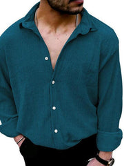 Men's Solid Color Casual Lapel Long Sleeve Shirt - 808Lush