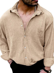 Men's Solid Color Casual Lapel Long Sleeve Shirt - 808Lush