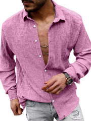 Men's Solid Color Casual Lapel Long Sleeve Shirt - 808Lush