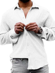 Men's Solid Color Casual Lapel Long Sleeve Shirt - 808Lush
