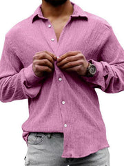 Men's Solid Color Casual Lapel Long Sleeve Shirt - 808Lush