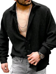 Men's Solid Color Casual Lapel Long Sleeve Shirt - 808Lush