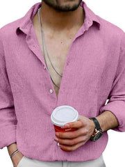 Men's Solid Color Casual Lapel Long Sleeve Shirt - 808Lush