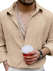 Men's Solid Color Casual Lapel Long Sleeve Shirt - 808Lush