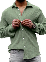 Men's Solid Color Casual Lapel Long Sleeve Shirt - 808Lush
