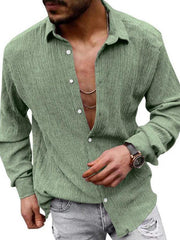 Men's Solid Color Casual Lapel Long Sleeve Shirt - 808Lush