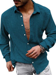 Men's Solid Color Casual Lapel Long Sleeve Shirt - 808Lush