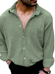 Men's Solid Color Casual Lapel Long Sleeve Shirt - 808Lush