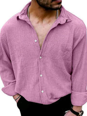 Men's Solid Color Casual Lapel Long Sleeve Shirt - 808Lush