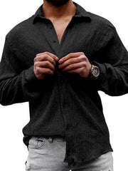 Men's Solid Color Casual Lapel Long Sleeve Shirt - 808Lush