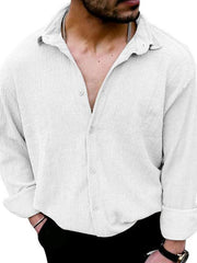 Men's Solid Color Casual Lapel Long Sleeve Shirt - 808Lush