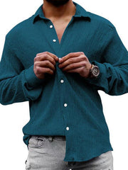 Men's Solid Color Casual Lapel Long Sleeve Shirt - 808Lush