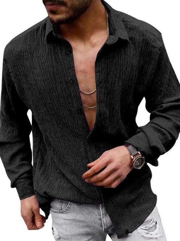 Men's Solid Color Casual Lapel Long Sleeve Shirt - 808Lush