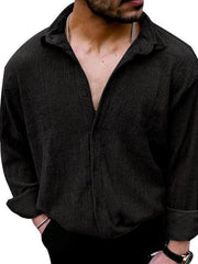Men's Solid Color Casual Lapel Long Sleeve Shirt - 808Lush