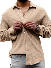 Men's Solid Color Casual Lapel Long Sleeve Shirt - 808Lush